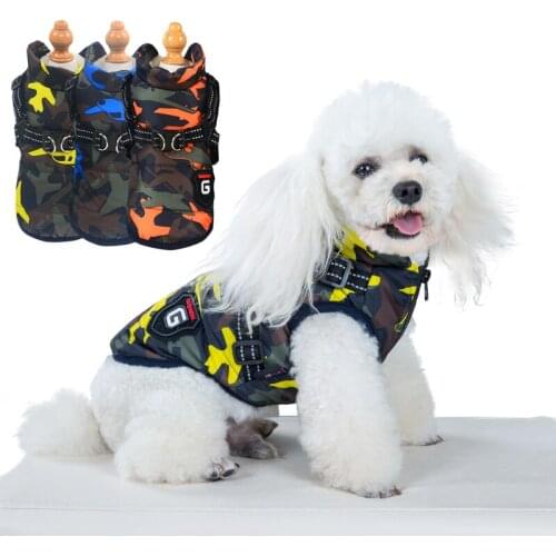 Winter Pet Dog Clothes With Harness Set For Small Dogs Pets Warm Camouflage Fluff Coat Clothing For Yorkies Puppy Dog Jacket