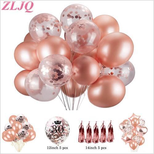 ZLJQ Rose Gold Latex Confetti Balloons Wedding Decoration Helium Balloon Happy Birthday Party Decoration Kids Baby Shower Favor