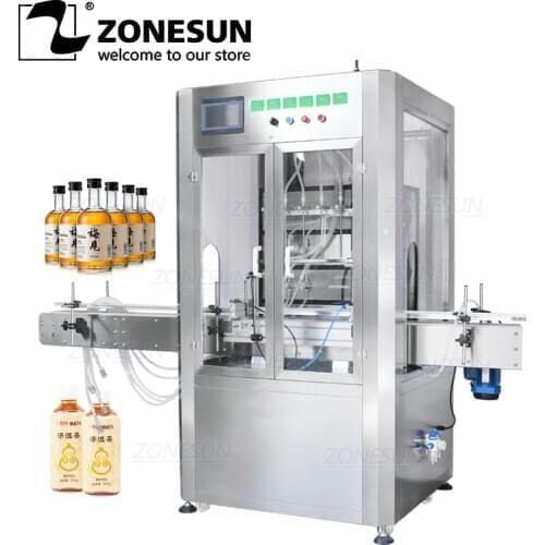 ZONESUN Custom Automatic 6 Heads Magnetic Pump Solvent E-liquid Essential Oil Jar Filling Machine With Dust Cover