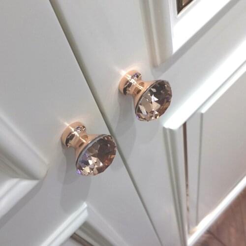 1PCS 30mm Rose Gold Diamond Crystal Glass Door Knob Cabinet Drawer Cupboard Wardrobe Pull Handle Furniture Handle
