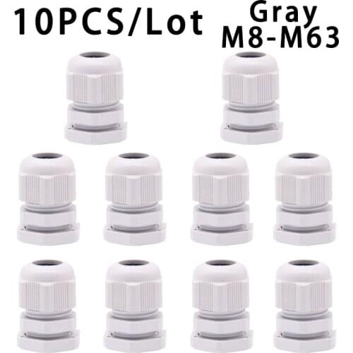 10Pcs Waterproof Cable Gland M8 M12 M16 M20 M25 M32 M40 Gray Plastic Seal Joint M40 M50 M63 Nylon IP68 White Cable Fixing Joint