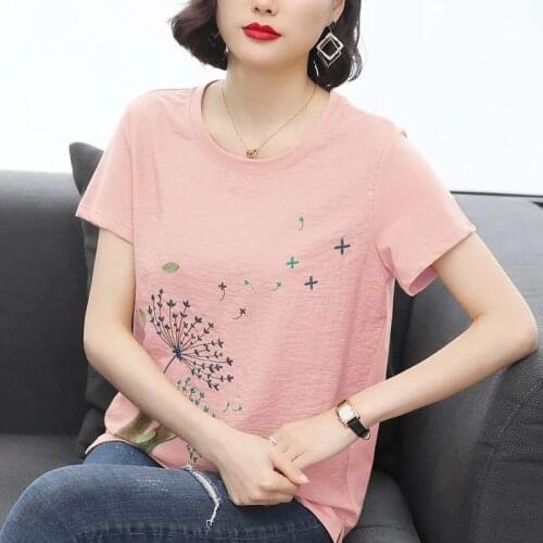 100% Cotton T Shirt Woman 2021 New Summer Short Sleeve Shirt O Neck Woman T-shirt Loose Korean Style Plus Size Women Shirts