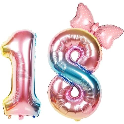 2pcs Giant Rainbow Number Foil Balloons Happy Birthday Party Decorations Baby Shower 32inch Digital Helium Balloon Anniversary