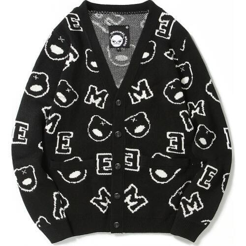 2019 New Arrival Hot Sale Brand Clothing Autumn Thick Jacquard Knitted Sweater Men V-neck Cardigan Coarse Wool Pattern Casual