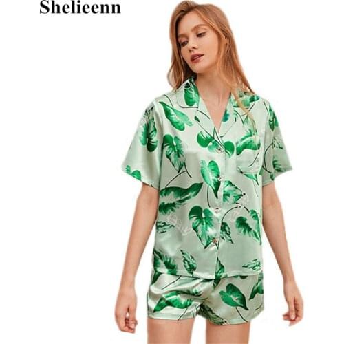 2021 Silk Pajamas for Women Pyjama Satin Femme Print Nightgown Set Female Pijama Home Suit Summer Sleepwear Shorts and Tops