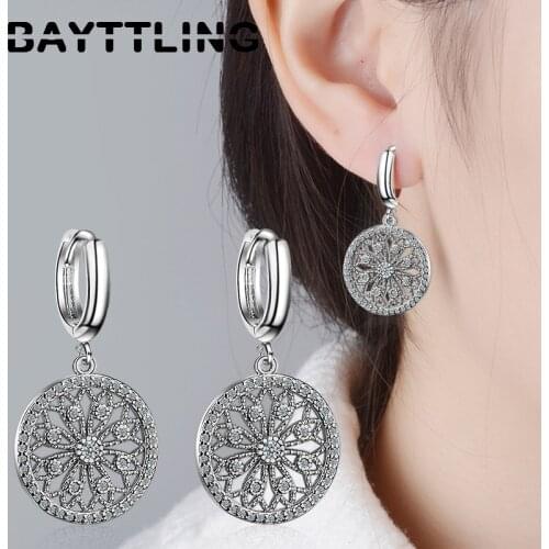 BAYTTLING 925 Sterling Silver Gold/Silver Exquisite Zircon Round Snowflake Drop Earrings For Women Fashion Wedding Jewelry Gifts
