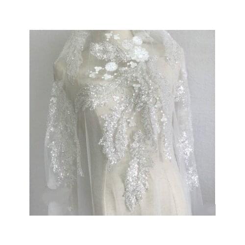 White Sequins Wedding Embroidery Cloth Stickers Bead Tube Mesh Lace Clothes Decorative Accessories Manual DIY