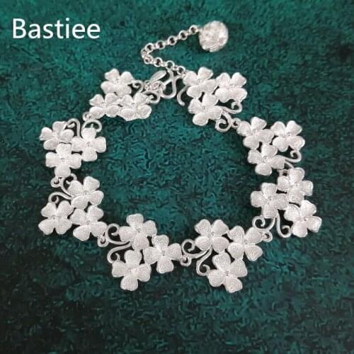 Bastiee Luxury Jewelry Flower 999 Sterling Silver Bracelets For Women Miao Bracelet Charms Ethnic Bangle Hand Chain Link Vintage