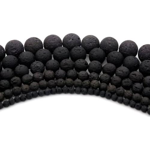 4 6 8 10 12mm Black Volcanic Lava Natural Stone Beads For Jewelry Making Diy Needlework Finding Bracelet Accessories Wholesale