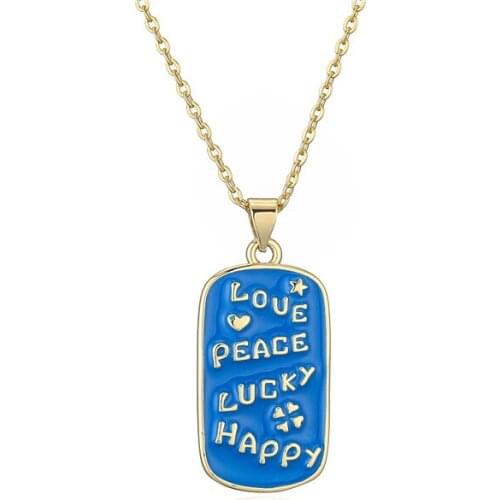 Mafisar Unique Design New Fashion "Love Peace Lucky Happy" Pendant Necklace For Women Men Boy Girl 4 Colors Gold Chain Necklace