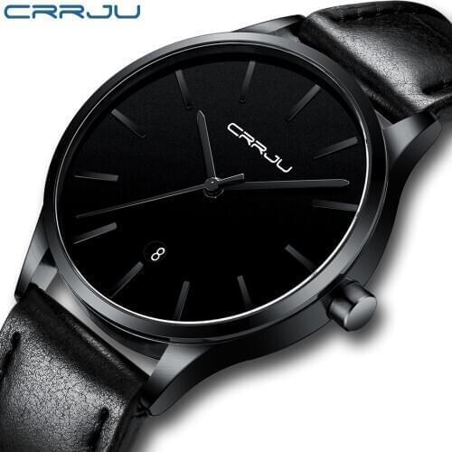 Mens Watches CRRJU Full Steel Casual Waterproof Watch for Man Leather Quartz Watch Mens Dress Calendar Watch Relogio Masculino