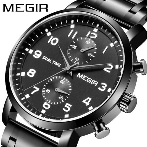 MEGIR 2160 New Luxury Men Watch Business Multifunctional Waterproof Stainless Steel Chronograph Steel Band Quartz Watches