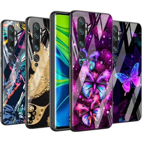 Tempered Glass Cover Fashion Butterfly For Xiaomi Mi 11 11i 10T CC9E 9T Note 10 Ultra Pro Lite 5G Phone Case
