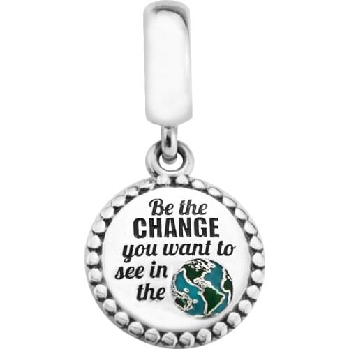 CKK 925 Sterling Silver Be The Change Dangle Charm, Mixed Enamel Charms Original Beads Jewelry Fits For Bracelets