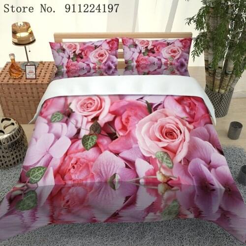 Flower Rose Valentines Day 3D Printing Comforter Bedding Set Heart Love Queen King Single Double Duvet Cover Set Luxury