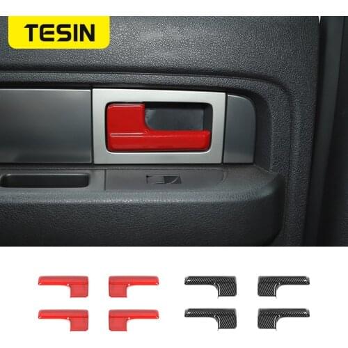 TESIN Car Inner Door Handle Stickers Trim For Ford F150 Raptor Interior Armrest Decor Accessories For Ford F150 Raptor 2009-2014