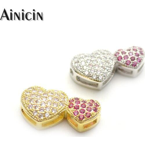 Double Heart Red Rhinestone Crystal Setting Connectors Gold Silver Color DIY Jewelry Making Charms Findings