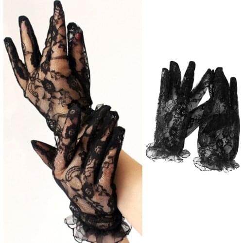 F3MD Elegant Women Transparent Mesh Finger Sunscreen Mittens Sexy Female Etiquette Performance Lace Tulle Short Sun Gloves