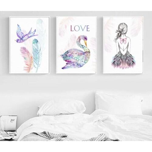 Flamingo Feather Girl Diamond Embroidery 3 Pieces Diy Diamond Painting Cross Stitch Mosaic Rhinestone Wall Art TriptychZP-4613