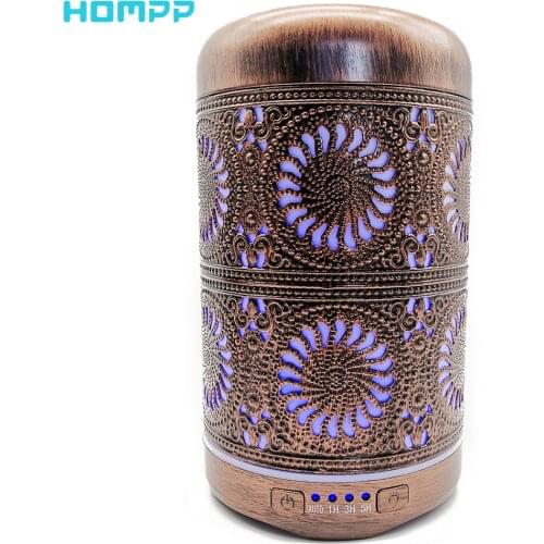 HOMPP Red Bronze Metal Air Humidifier Aromatherapy Essential Oil Diffuser Mist Maker 7 Color Light Change Lamp For Home Office