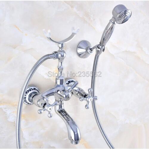 Chrome Wall Mounted Clawfoot Bathtub Faucet Bath Shower Water Mixer tap w/Handshower lna761