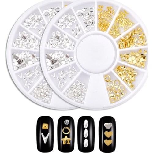 Y1UF Nail Art Studs Golden Silver Metal Nail Art Studs Nail Crystal Nail Art Rhinestones Nail Diamonds Kit Nail Art Studs 3D