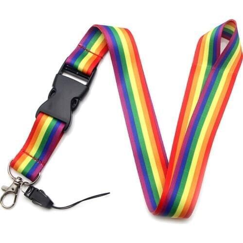 Colorful Lesbian Gay Pride LGBT Rainbow Lanyards Keychain Mobile Phone Hanging Rope ID Badge Holder Webbing Neck Straps Keycord