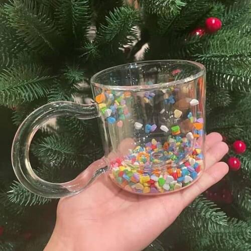 2pcs Girl Drinking Multicolour Cartoon Kitchen Utensils Drinkware Cup Cute Quicksand Mug Double Wall Layer Heat-resistant Glass