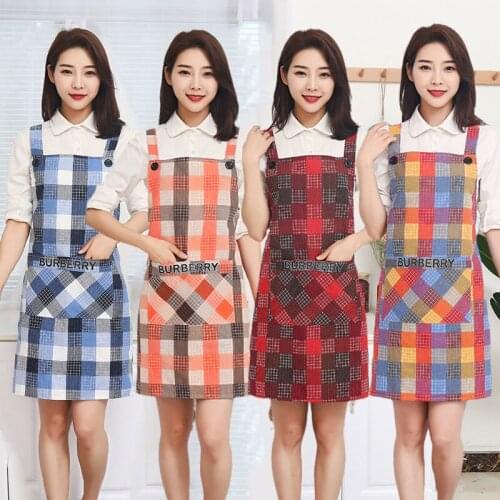 Kitchen Apron Waterproof Oil-proof Cook Overalls Fashion Household Womens Fabric Waist Work Pure Cotton Linen Anti-wear Apron