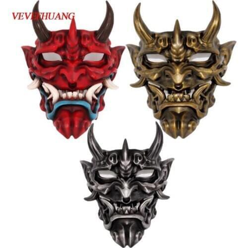 VEVEFHUANG Kосплей Half Face Airsoft Mask Halloween Costume Cosplay Evil Demon Kabuki Samurai Hannya Oni Prajna Resin Mаска