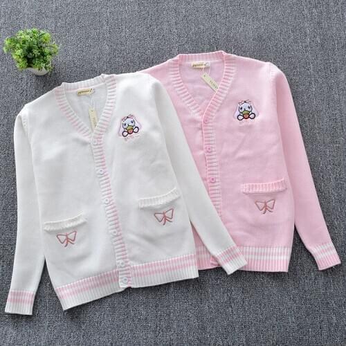 Fashion Japanese Style Students School Uniform Girl Women rabbit embroidered Cardigan Sweater Long Sleeve JK School Uniforms