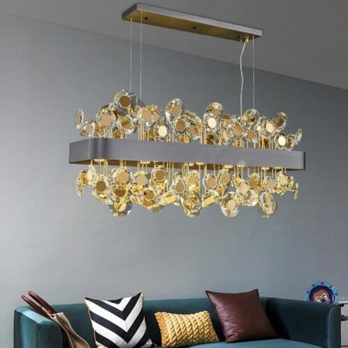 Jmmxiuz New modern dining room chandelier, rectangular kitchen island crystal lamp, black LED crystal lamp