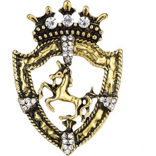 I-Remiel New Vintage Rhinestone Small Crown Prancing Brooch for Mens Suit Corsage Horse Lapel Pin Badge Clothing & Accessories