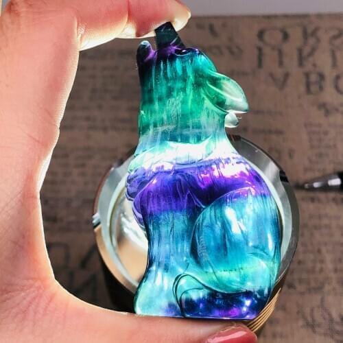 New Product !!!Natural Rrainbow Fluorite Carved Wolf Head Shape For Home Decoration