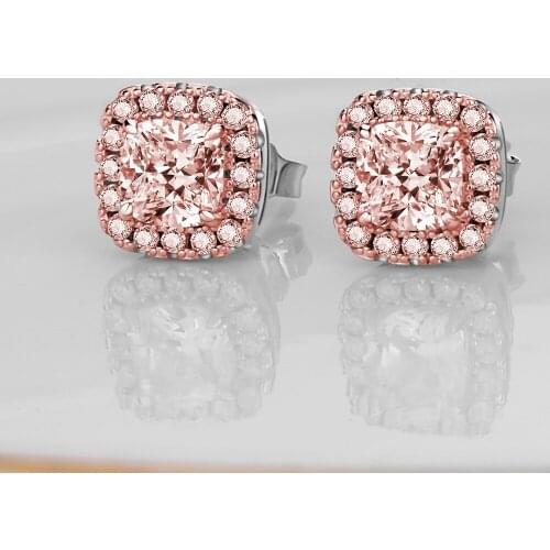 Romantic Pink Diamond Stud Earrings for Women Solid 925 Sterling Silver Earrings Girl Fashion Jewelry Wedding Party Gift New