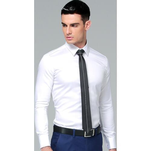 High Quality Cotton 2020 Korean Stylish Mens Business Dress Shirt Long Sleeves Solid Color Regular Fit Casual