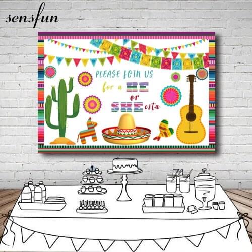 Sensfun Mexican Fiesta Theme Photography Background Gender Reveal Birthday Party Photo Studio Backdrop Party Event Decor Custom
