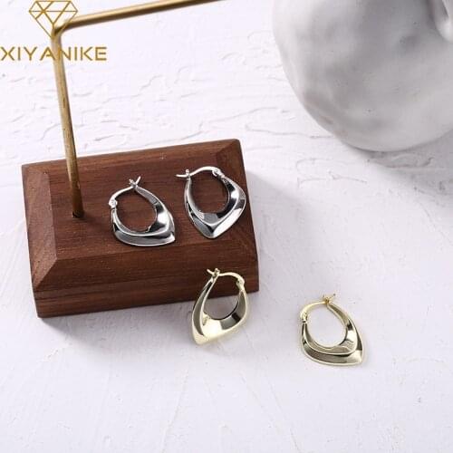 XIYANIKE 925 Sterling Silver Irregular Geometric Hoop Earring Buckles Women Fashion Unique Design Smooth Jewelry Accessories