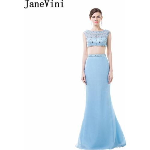 JaneVini Sexy Mermaid Long Bridesmaid Dresses 2018 Scoop Neck Tulle Sequined Beaded Floor Length Two Piece Prom Dress Plus Size