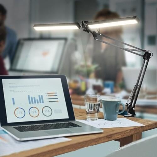 New LED Folding Metal Desk Lamp Clip on Light Clamp Long Arm Dimming Table Lamp 3 Colors For Living Room Reading Office Computer