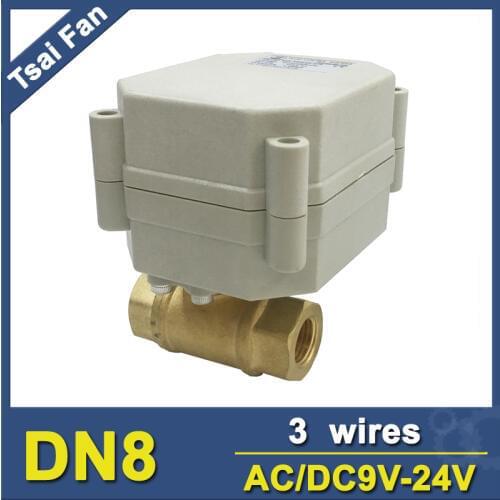 TF8-B2-A 3/7 Wires 2 Way Brass 1/4'' (DN8) Electric Motorized Valve Metal Gear AC/DC9V-24V On/Off 5 Sec For Water Application