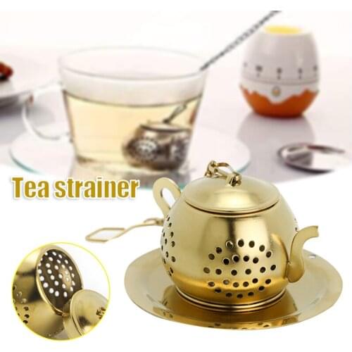 Titanium Tea Strainer Loose Leaf Tea Infuser Ball with Chain and Drip Tray Mini Filter for Mug Cup and Pitcher XHC88