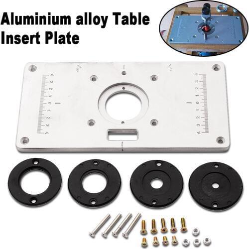 Aluminium Alloy Router Table Insert Plate with 4pcs Insert Rings Screws Benches Router Table Plate for Woodworking Trimmers