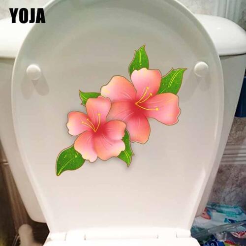 YOJA 22.8*16CM Pink Lily Green Leaf Home Room Wall Sticker Decal Creative Cartoon Toilet Decor T1-0850