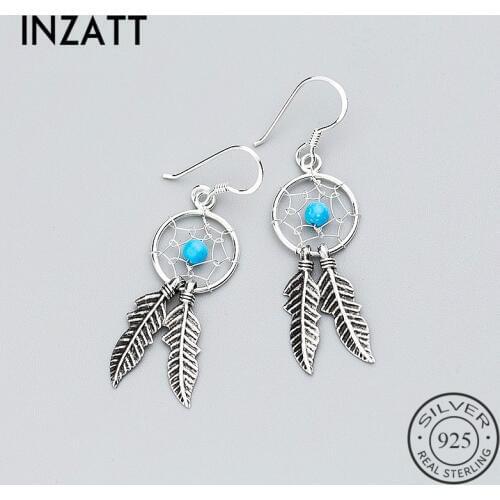 INZATT Real 925 Sterling Silver Dreamcatcher Vintage Feather Dangle Drop Earrings 2020 Fashion Jewelry For Women Birthday Party