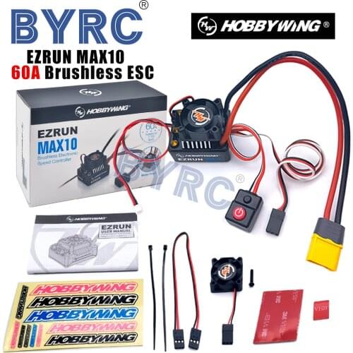 1pcs Original Hobbywing EZRUN MAX10 60A Waterproof ESC With 6V/7.4V BEC 2-3S Lipo Speed Controller Brushless ESC for 1/10 RC Car
