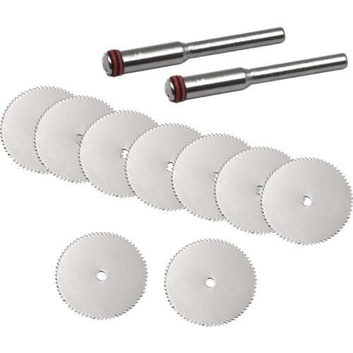 10pcs 16/18/22/25/32mm Stainless Steel Slice Metal Cutting Disc with 2pcs Mandrel for Dremel Rotary Tools