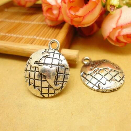 200pcs 24mm*20mm Charms Earth Globe Planet Pendant Findings Accessories DIY Vintage Necklace