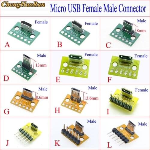 5-50PCS Vertical USB MicroUSB Micro USB Female Male Head Connector PCB Converter Adapter Breakout Test Board 180 Degree Vertical