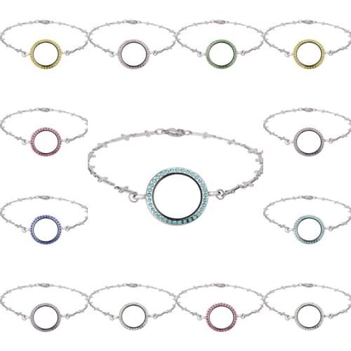 5Pcs/Lot 30mm Rhinestone Glass Round Shaped Locket Bracelet Cross Chain Essential Oil Locket Bangle Perfume Fit Pads Jewelry